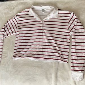 Stripped Collared Long Sleeve Crop Top